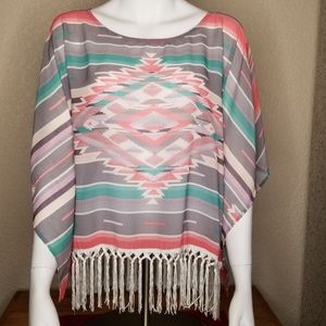 Xhilaration Southwest/Tribal Print Top w/fringe